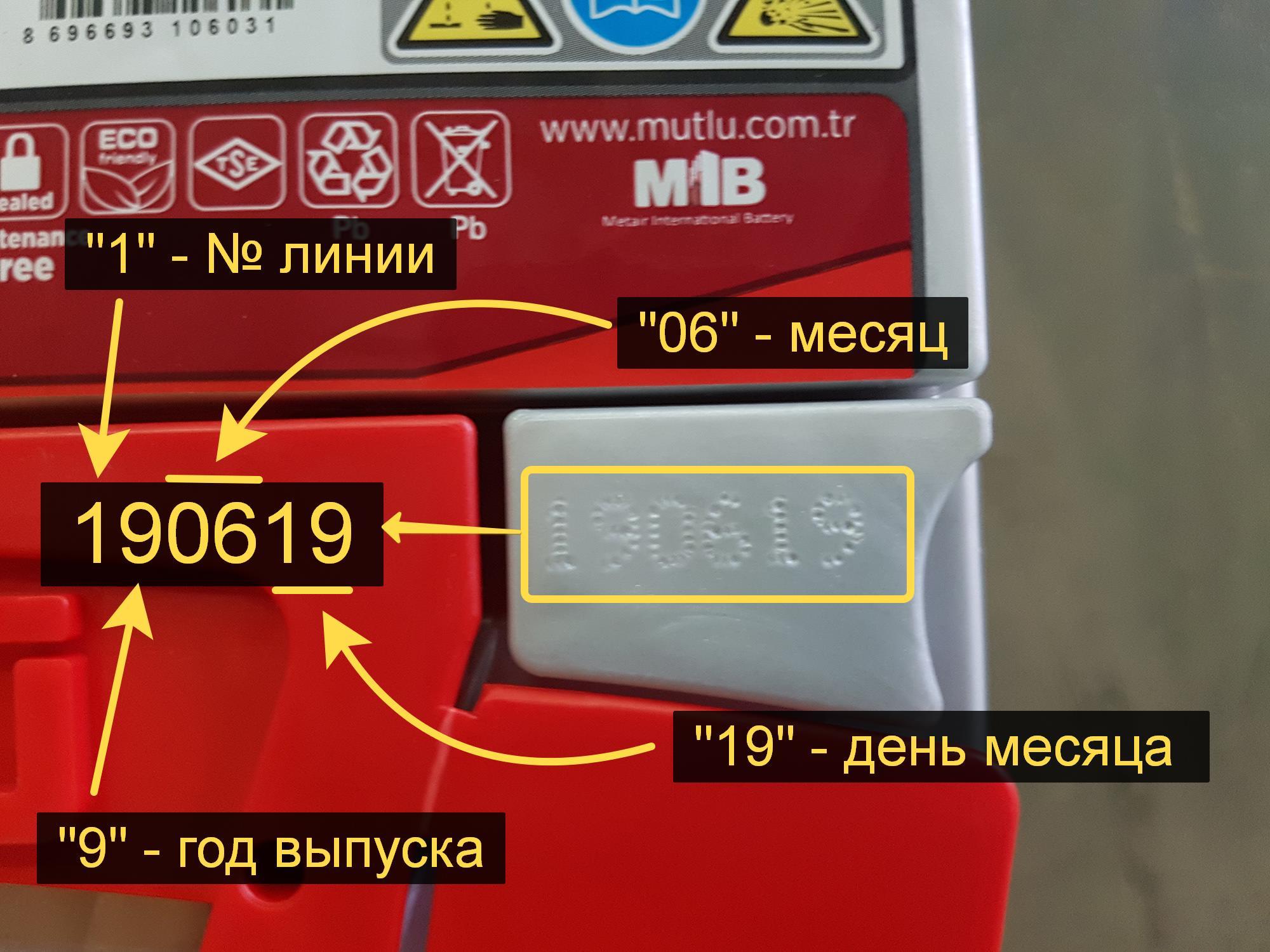 Пример аккумулятора с кодом 190619